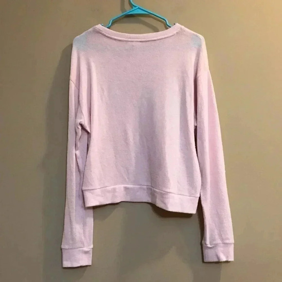 Forever 21 Womens Size Large Long Sleeve Cropped Sweater Pink Pancakes - Picture 5 of 7